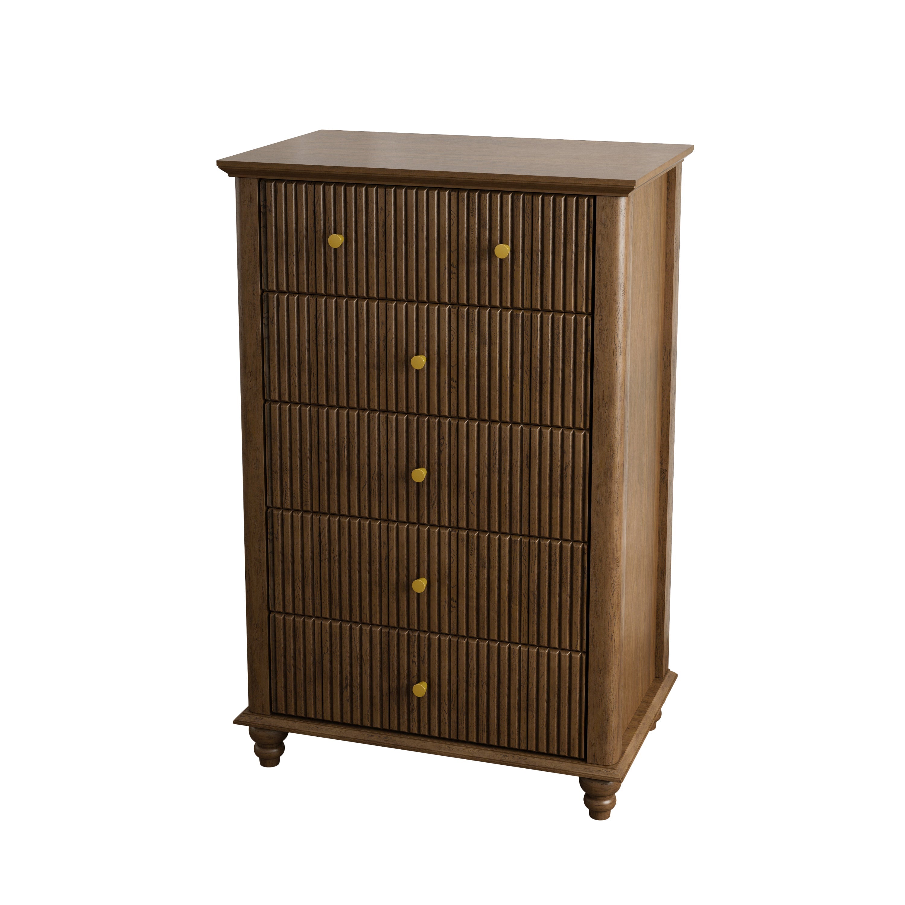 Fluted 5 Drawer Dresser, 45 Inch Tall Modern Chest of Drawers