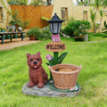 Sitting Puppy Solar Planter Outdoor Statue