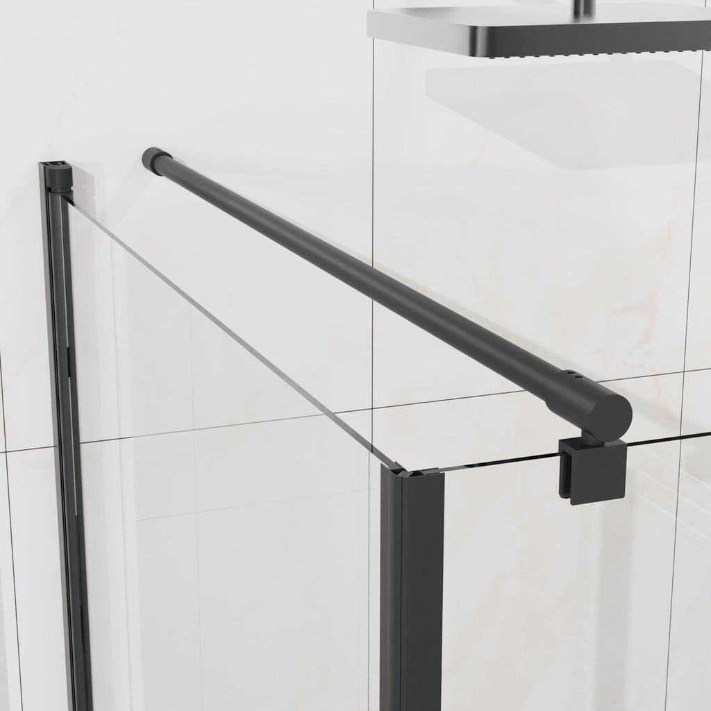Corner Shower Enclosure, Frameless Pivot Door - Matte Black