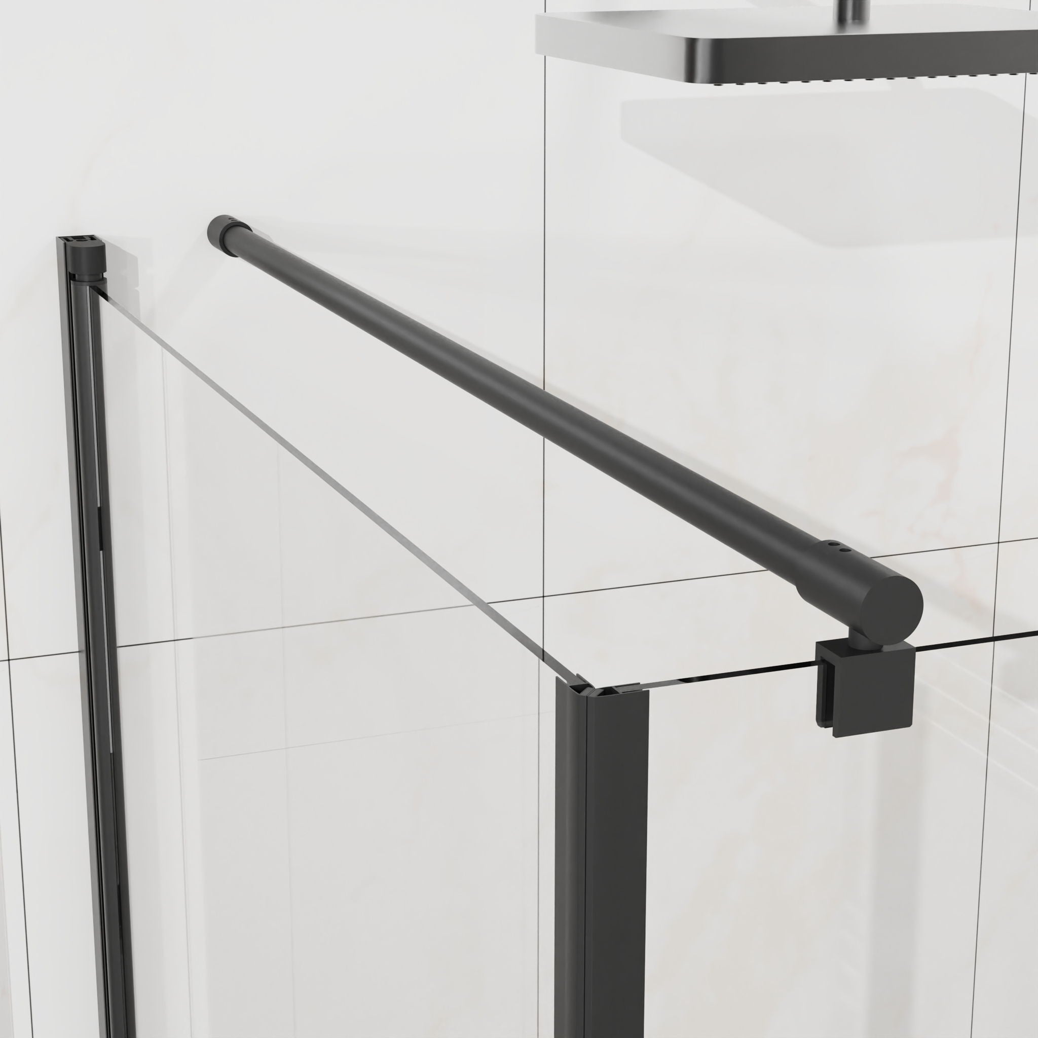 Corner Shower Enclosure, Frameless Pivot Door - Matte Black