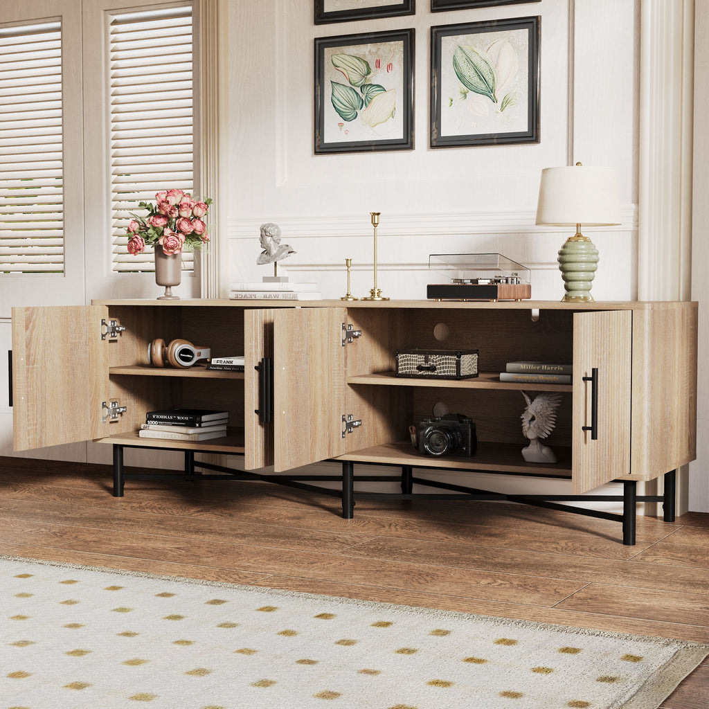 4 Door TV Cabinet with Adjustable Shelves and Storage Spaces