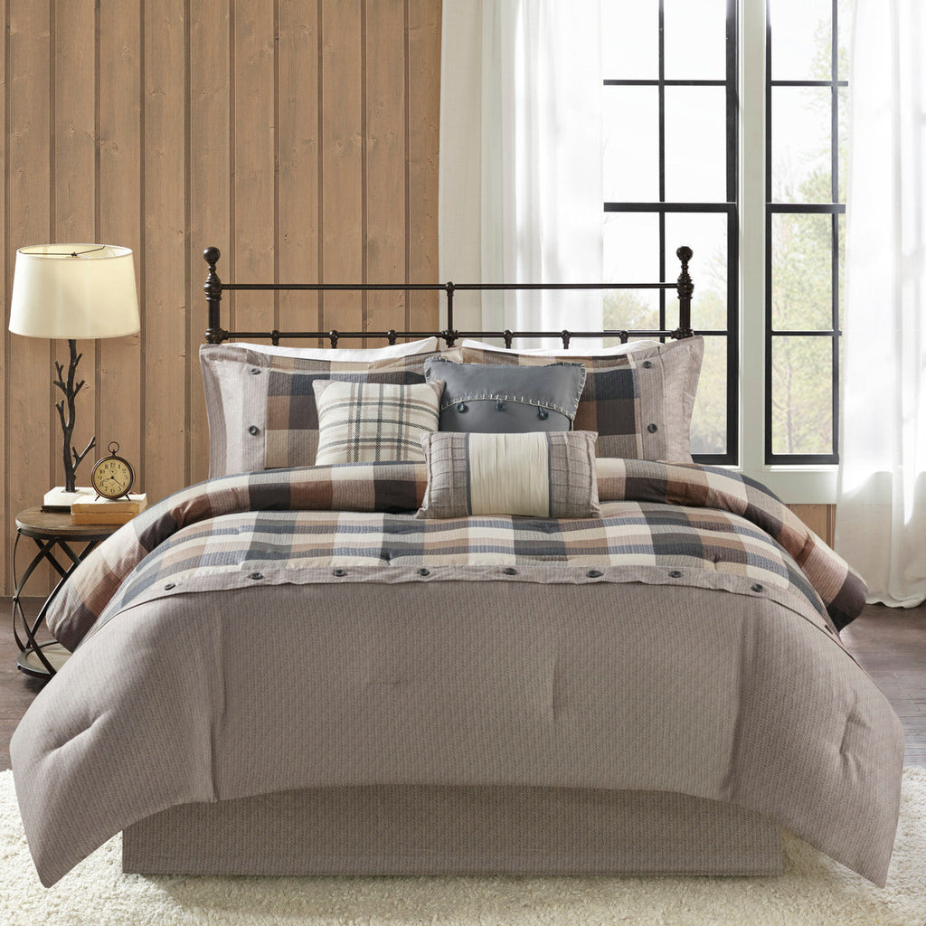 7 Piece Herringbone Comforter Set Neutral King