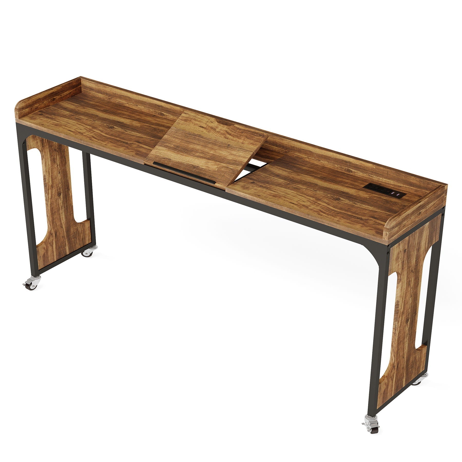 Height Adjustable Overbed Table With Wheels - Rustic Brown