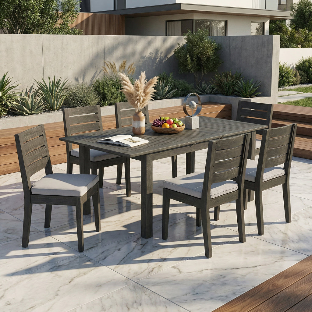 7-Piece Outdoor Dining Set with Extendable Acacia Wood Table