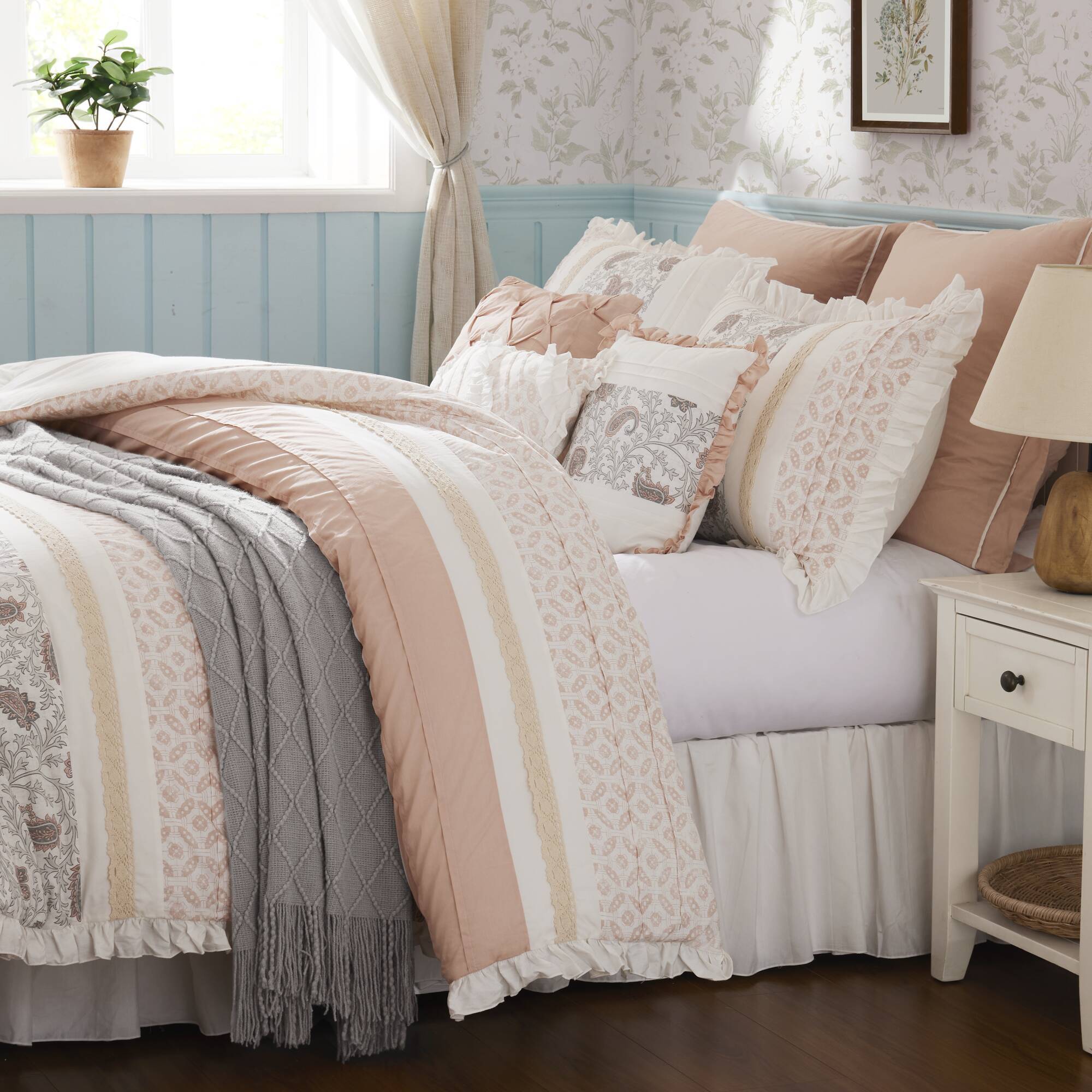 9 Piece Cotton Percale Comforter Set Blush