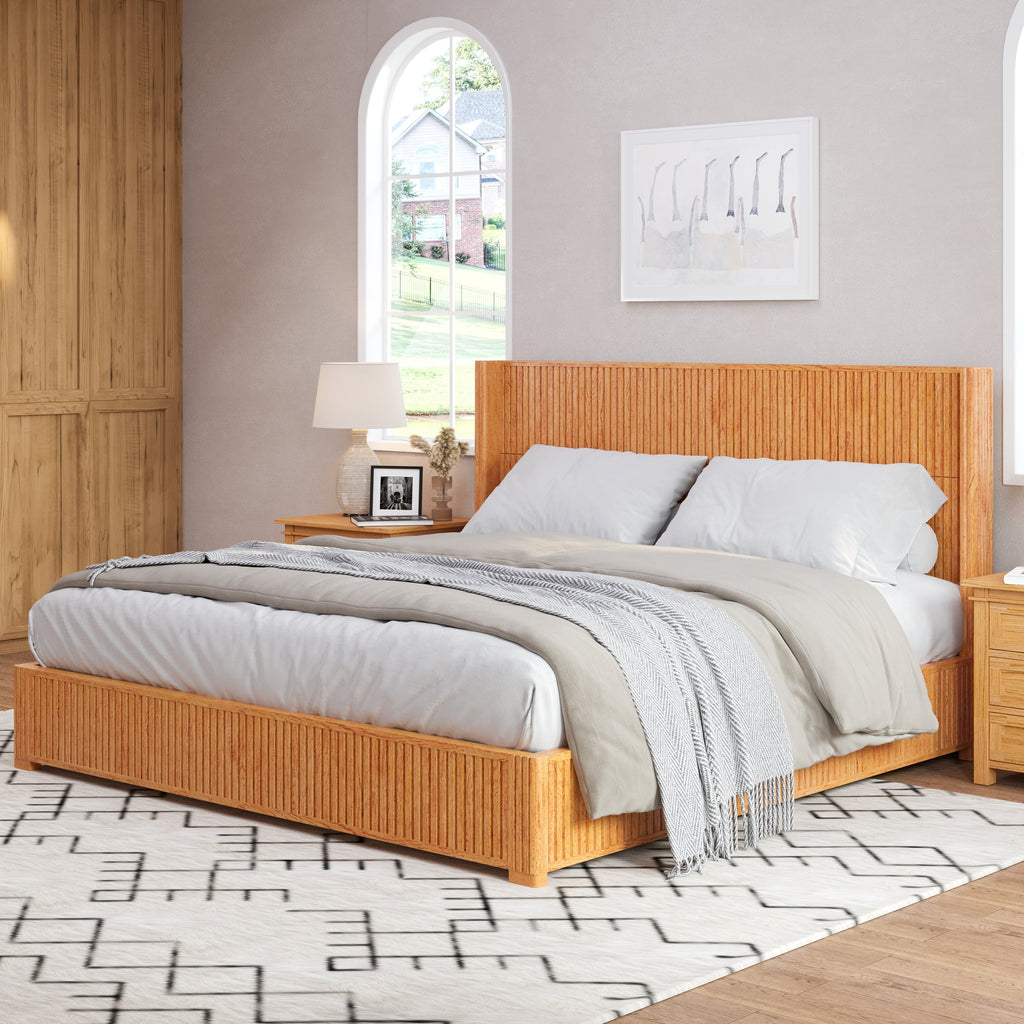 Solid Wood Platform Bed Frame with Headboard, King Size