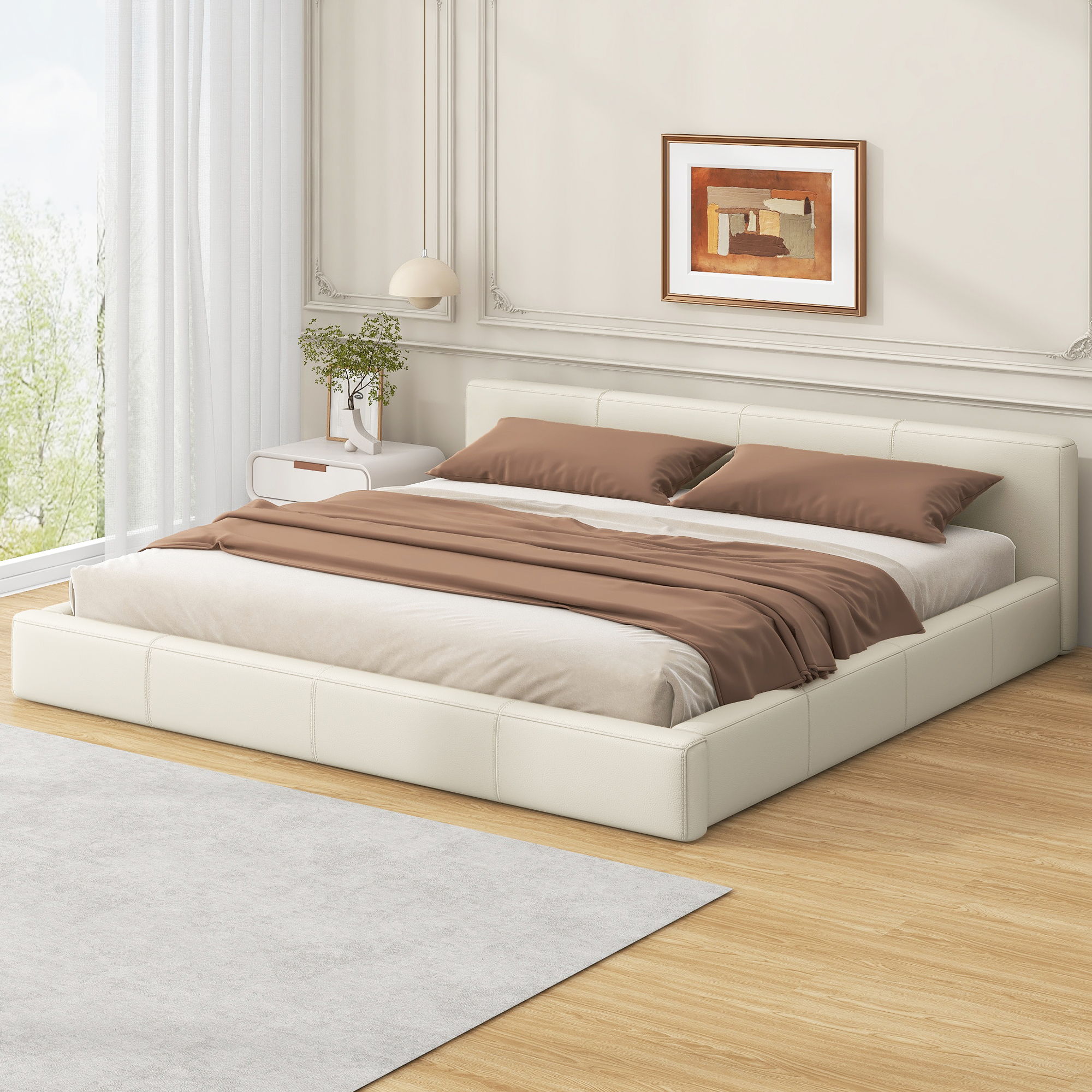 Stylish Upholstered Bed With Birch Wood Frame