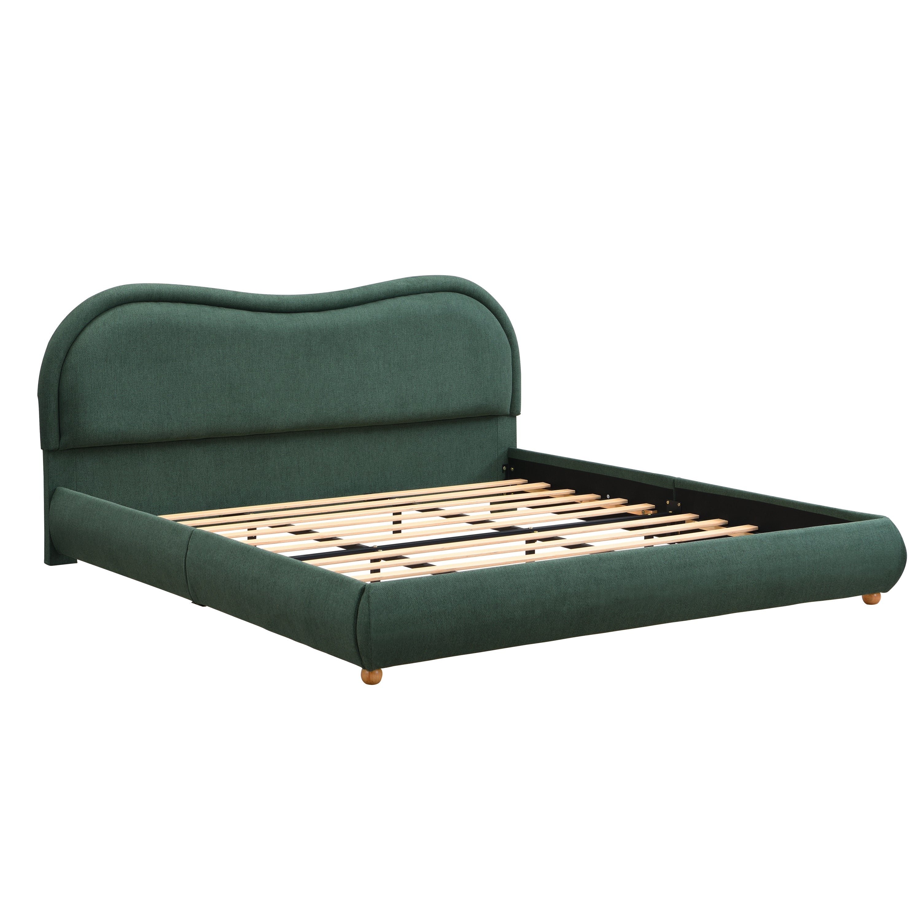 King Size Upholstered Platform Bed Frame with Rounded Corners