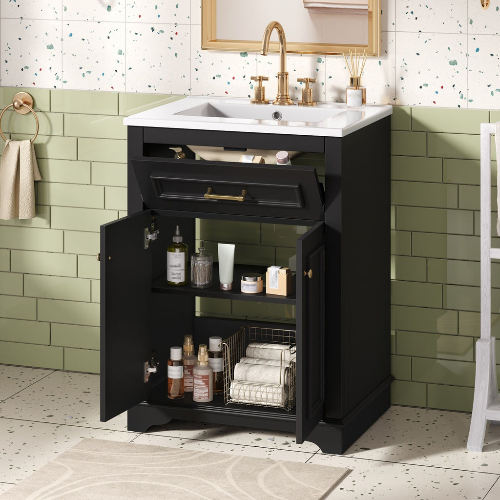 Bathroom Vanity With Integrated Sink, 2 Door Cabinet With Tip Out Drawer