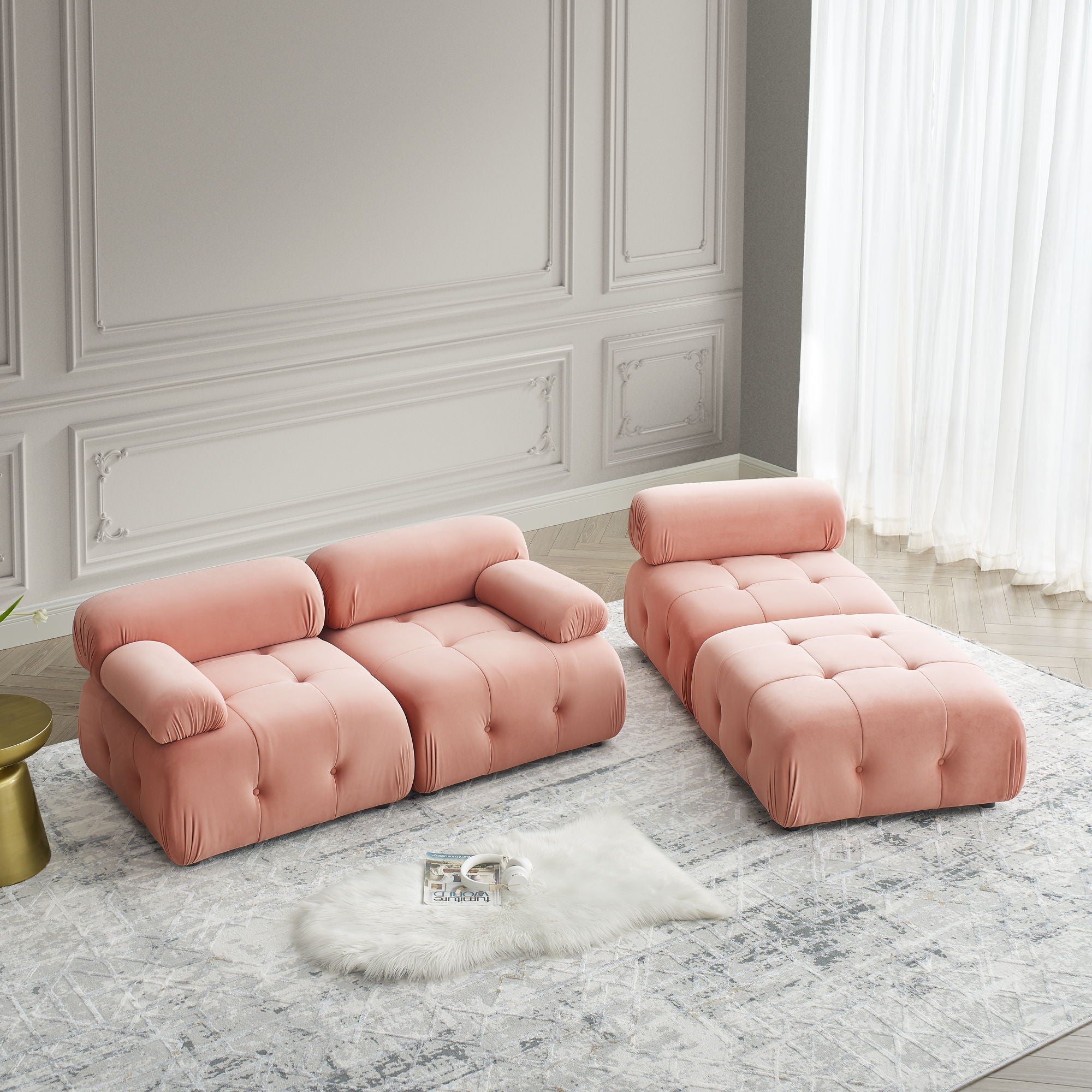 Modular Sectional Sofa, Button Tufted Design With Diy L-Shaped Layout, Reversible Ottoman