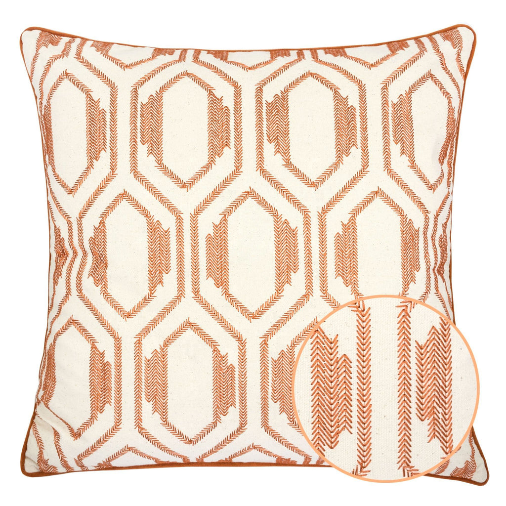 Geometric Embroidered Throw Pillow - Rust
