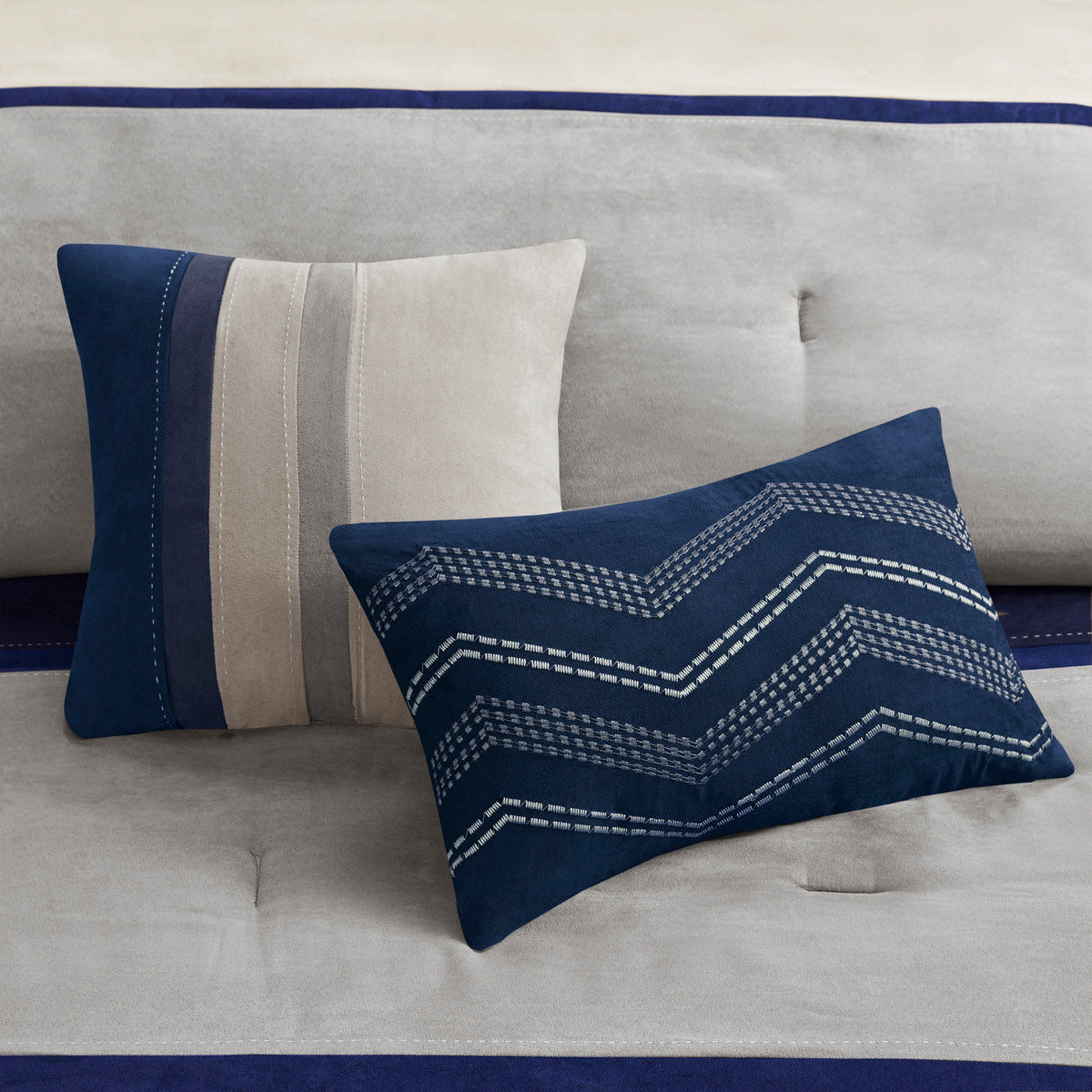 7 Piece Faux Suede Comforter Set Blue California King