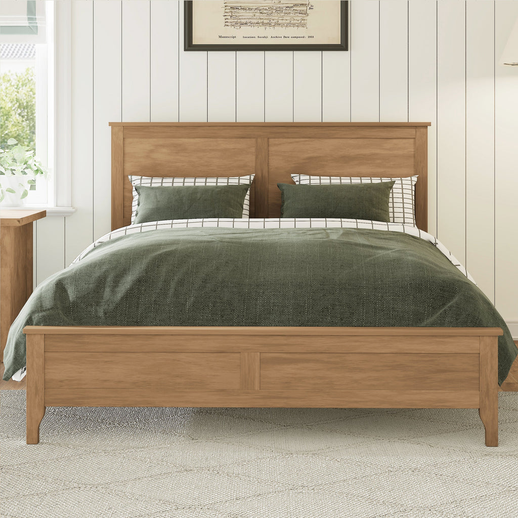 Modern Solid Wood King Size Platform Bed with Sturdy Wooden Slats Support