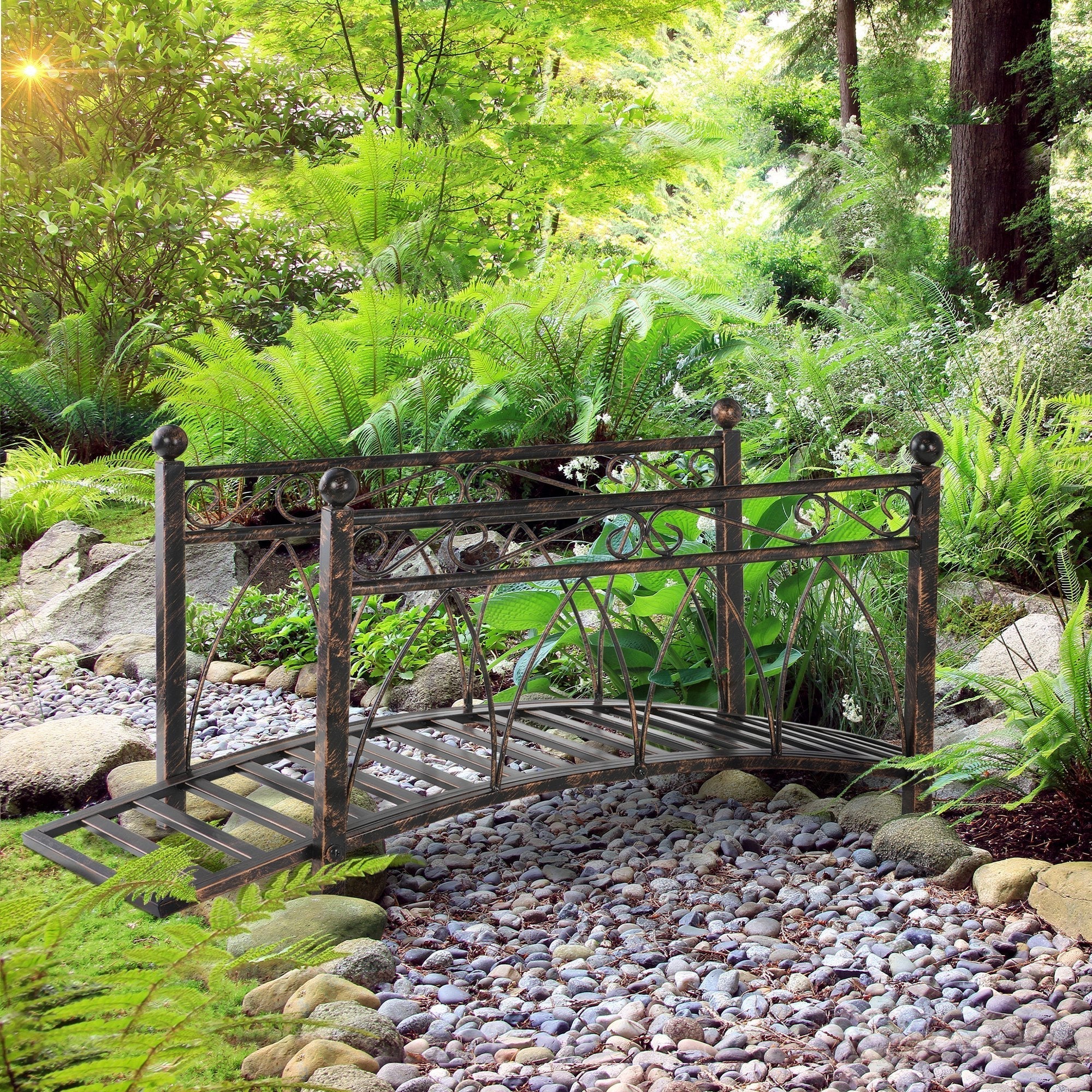 Outsunny 3.3' Metal Arch Zen Garden Bridge with Safety Siderails