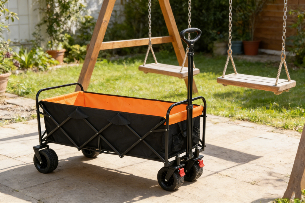 Big Large Capacity Folding Wagon Cart with Extender (Black + Orange)