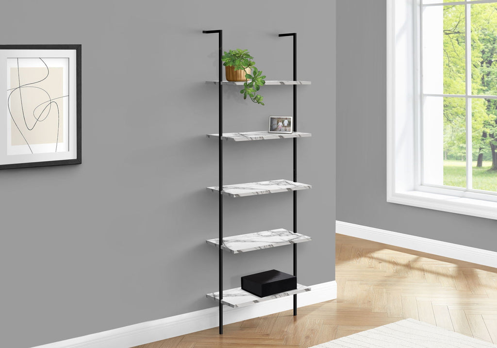 5-Tier Ladder Bookshelf with Marble Look for Office & Home