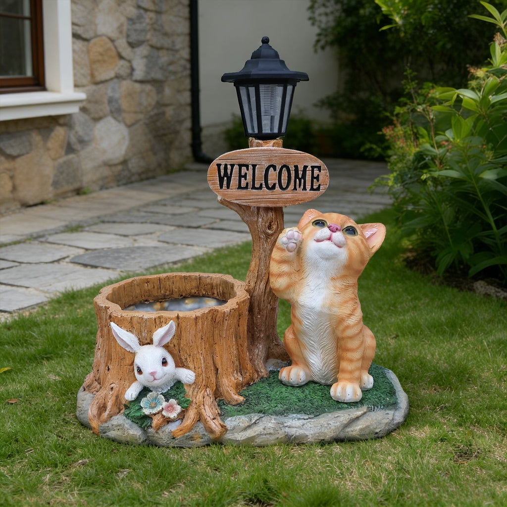 Cute Cat Planter Statue Garden Decor