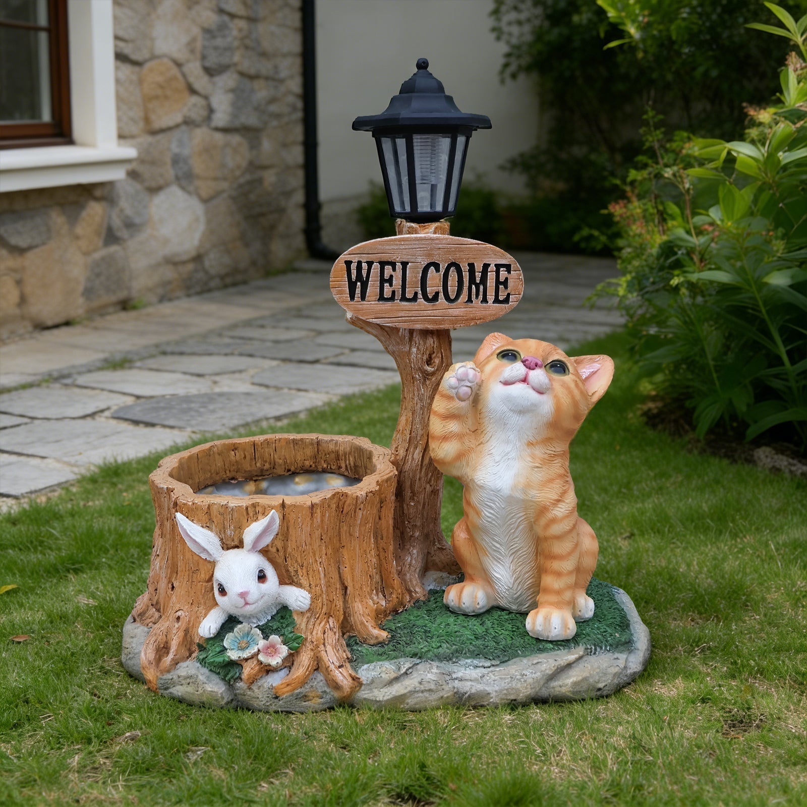 Cute Cat Planter Statue Garden Decor