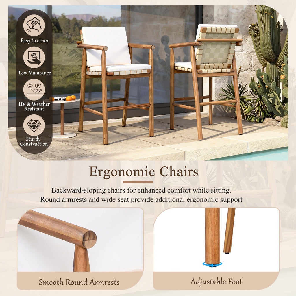 Outdoor Counter Height Bar Stools Set of 2 with Cushions