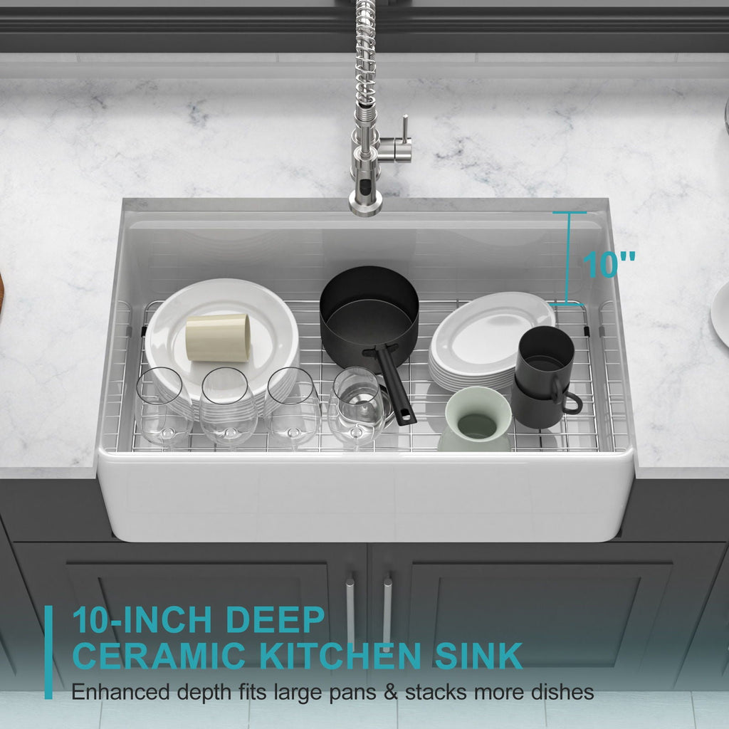 Kitchen Sink Workstation 33" Single Bowl Sink With Work Surface - White