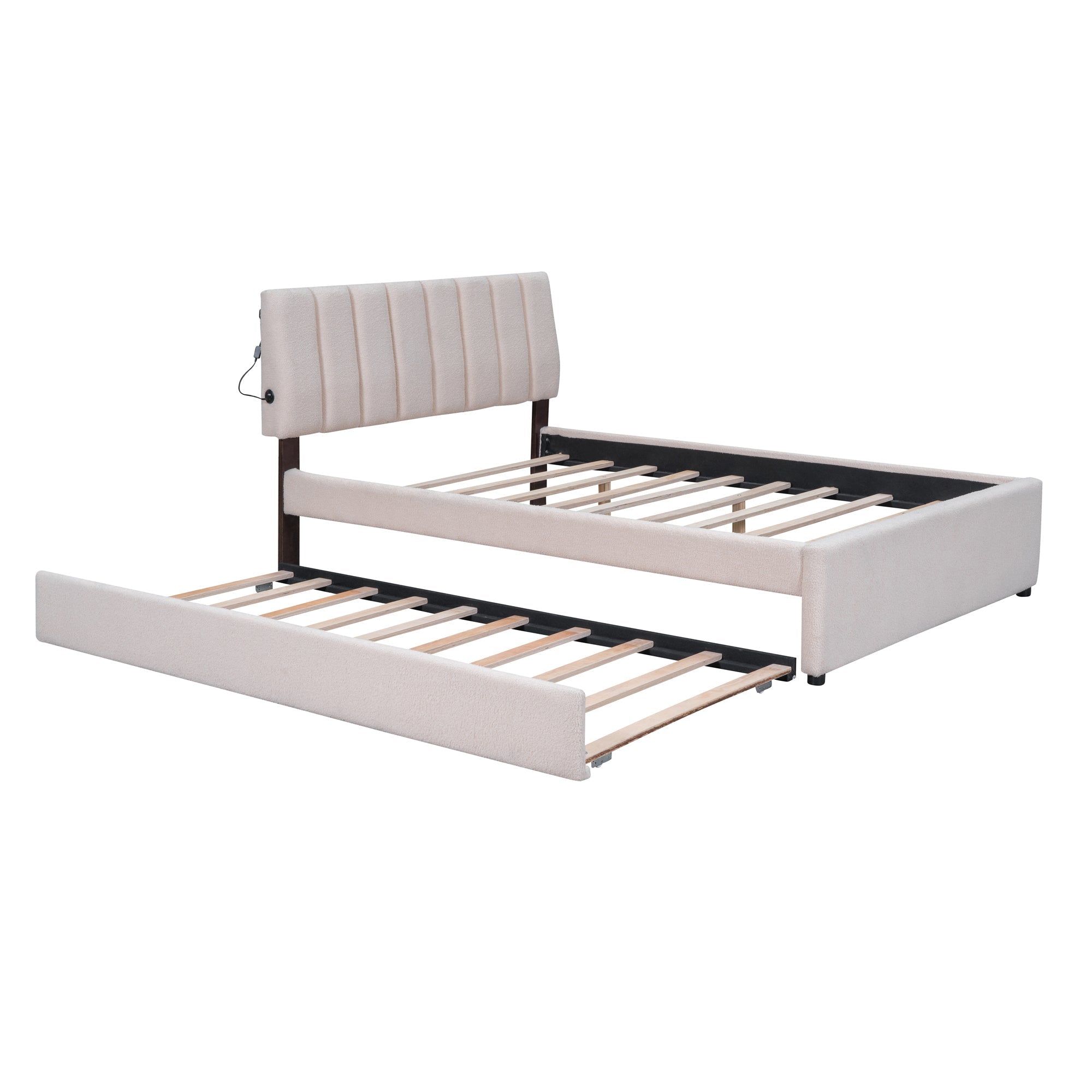 Teddy Fleece Full Size Upholstered Platform Bed with Twin Trundle