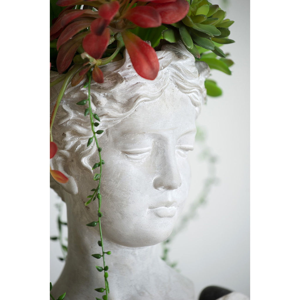 Greek Style Cement Head Planter Indoor Outdoor Home, Garden Decor - Gray