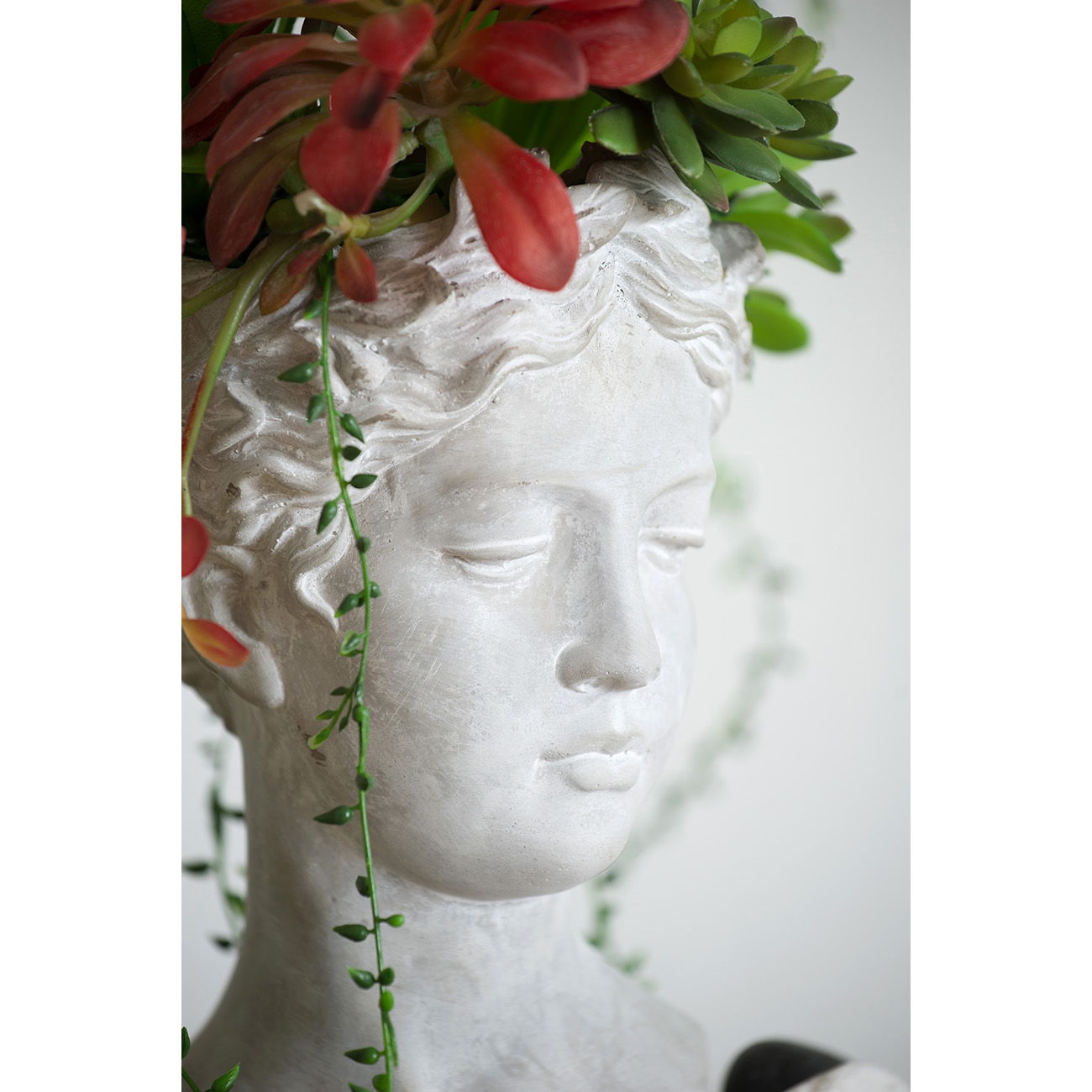 Greek Style Cement Head Planter Indoor Outdoor Home, Garden Decor - Gray