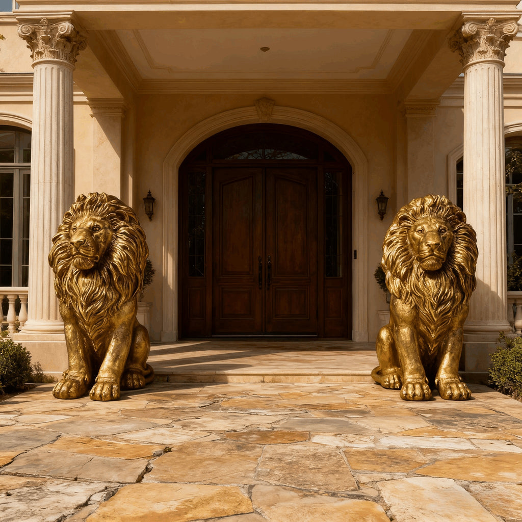24" Lion Statue, Resin Outdoor Guardian Sculpture