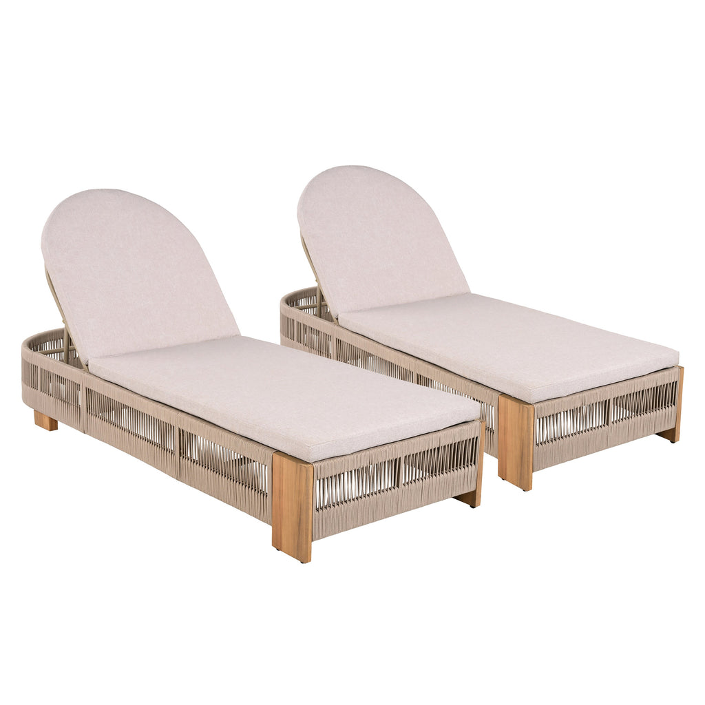 Outdoor Chaise Lounge Chair, Acacia Wood with Adjustable Backrest and Cushion