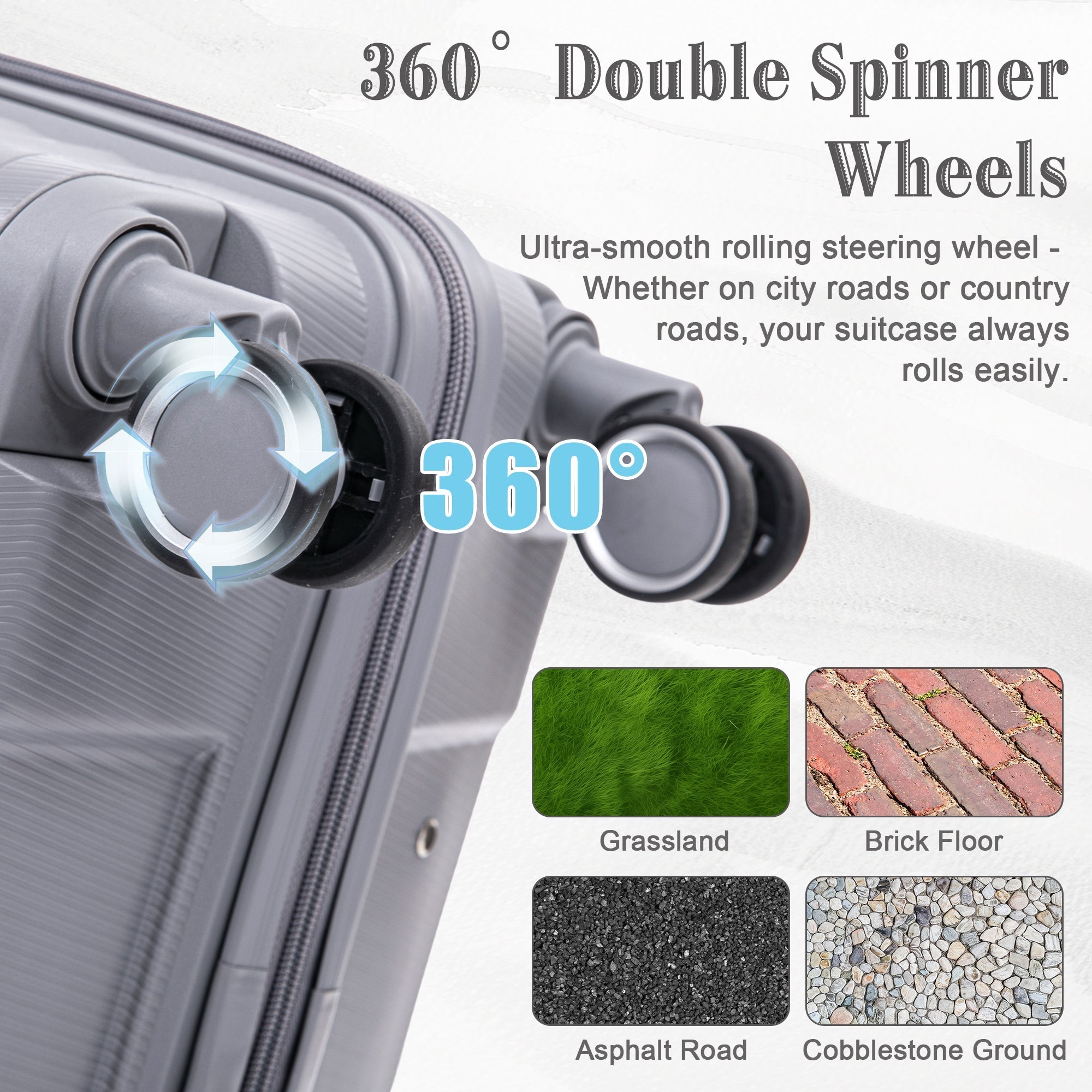 4-Piece PP Spinner Wheel Luggage Set with Cosmetic Case, Light Gray