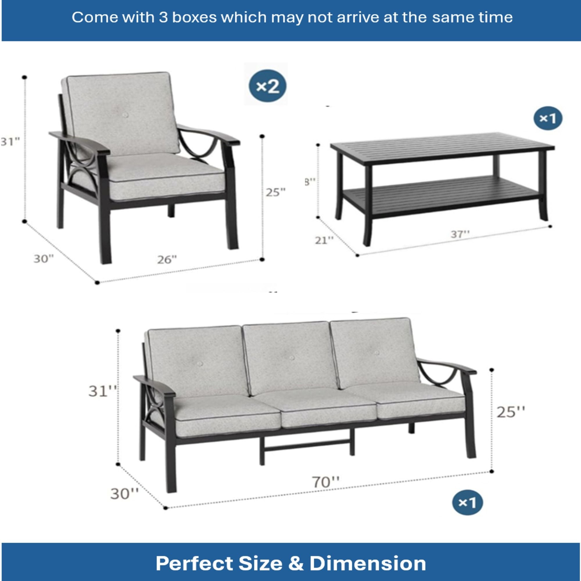 Patio Furniture Set with Coffee Table and Cushions for Backyard