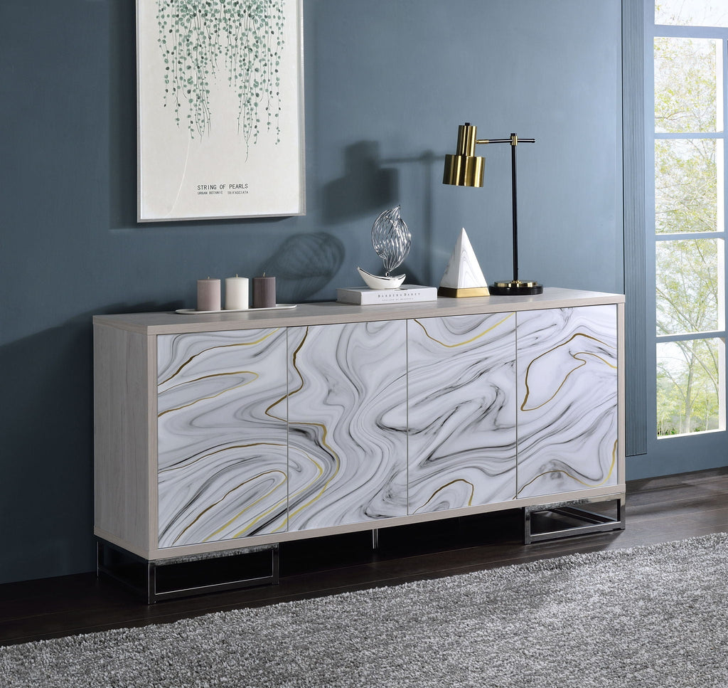Panos Console Cabinet - White Marble / Chrome