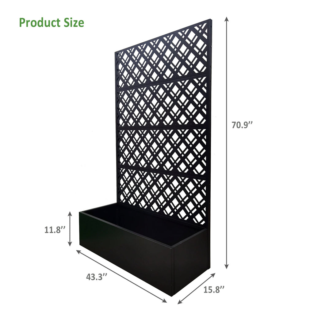 Rhombus Black Metal Planter Raised Garden Bed with Trellis