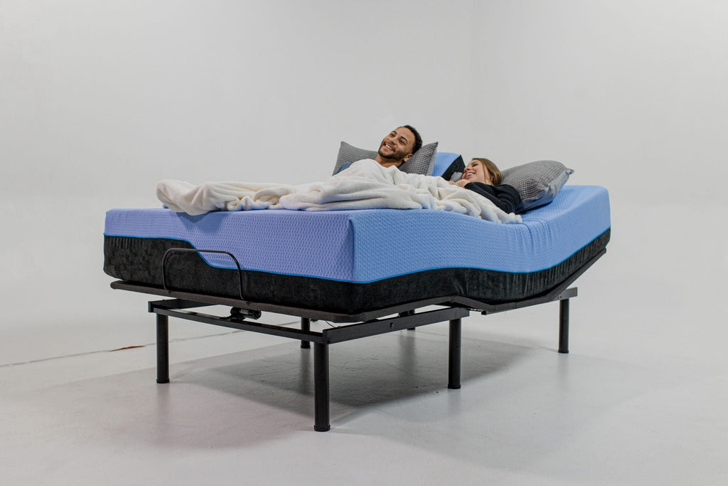 Refresh - 12" Flex Head Memory Foam Hybrid Mattress And Adjustable Base Bundle - Blue - Queen
