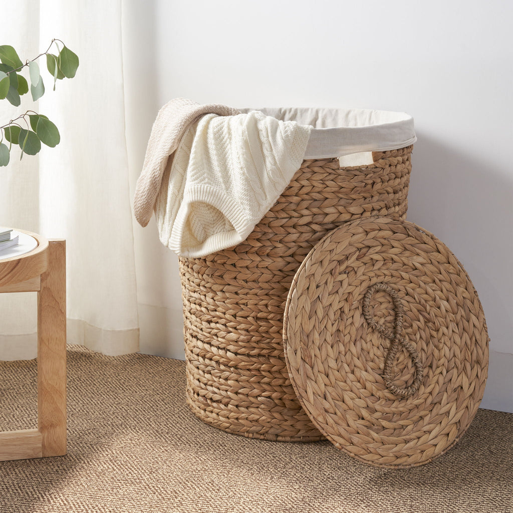 Ludmilla Round Tall Water Hyacinth Woven Wicker Laundry Hamper With Lid - For Clothes, Toys And Book Storage With Removable Liner - 18" X 18" X 23" - Natural Brown