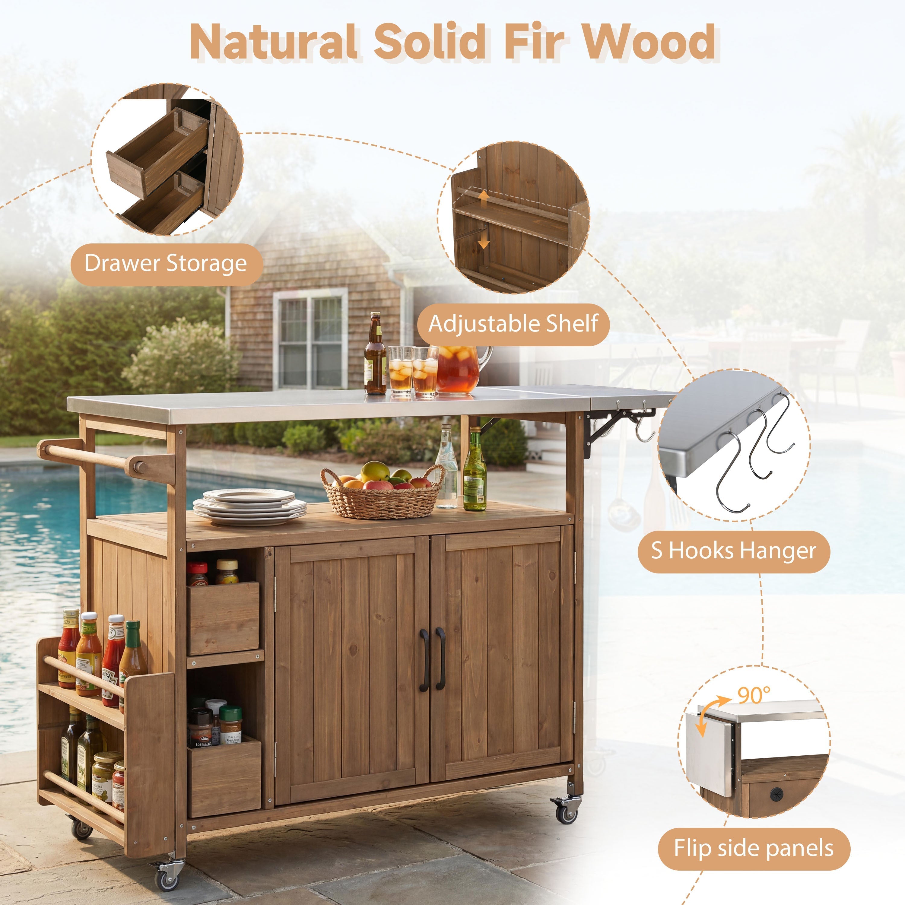 54.33' Farmhouse Rolling Outdoor Kitchen Cart