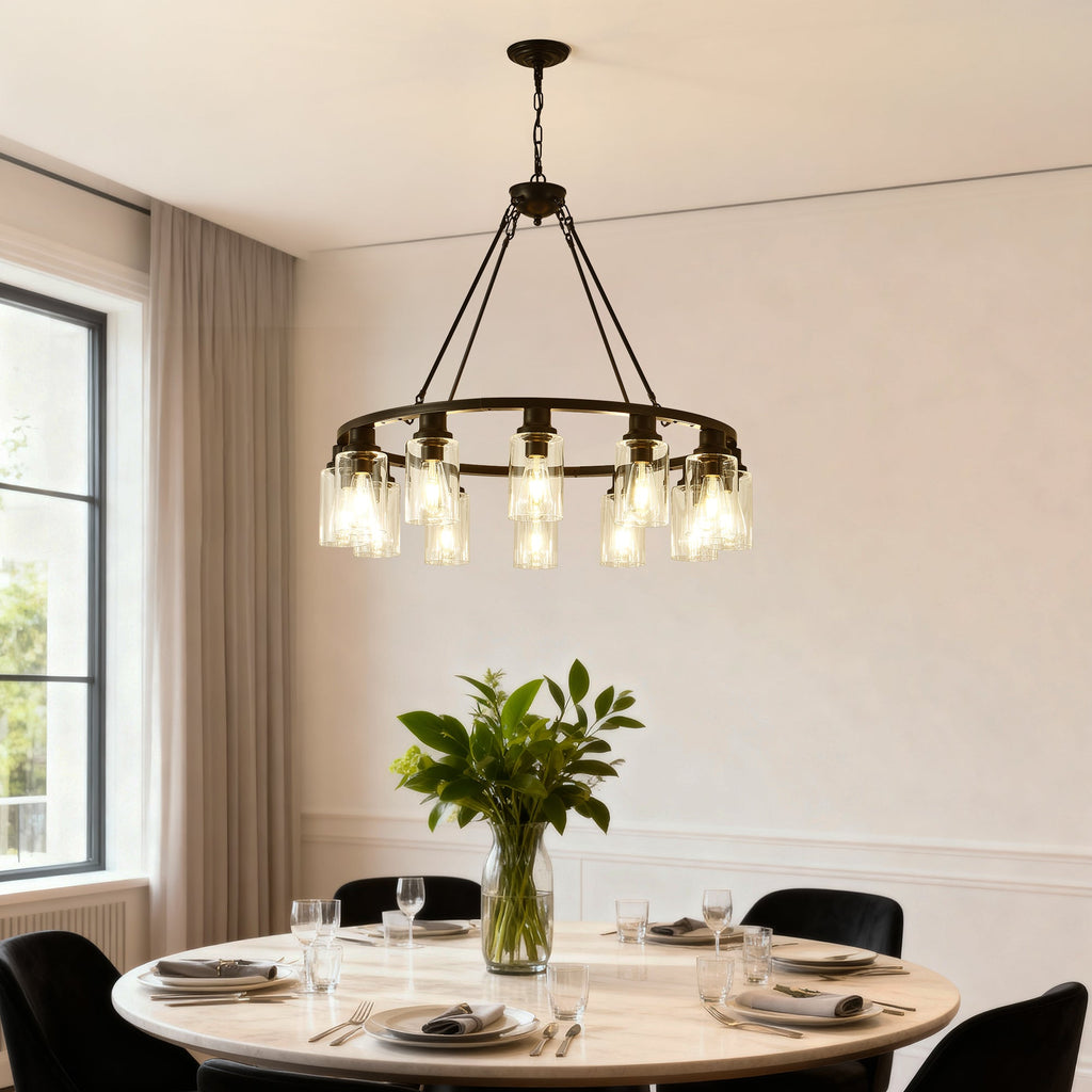 Black Wagon Wheel Chandelier 31.5 Inch Modern Farmhouse Pendant Light