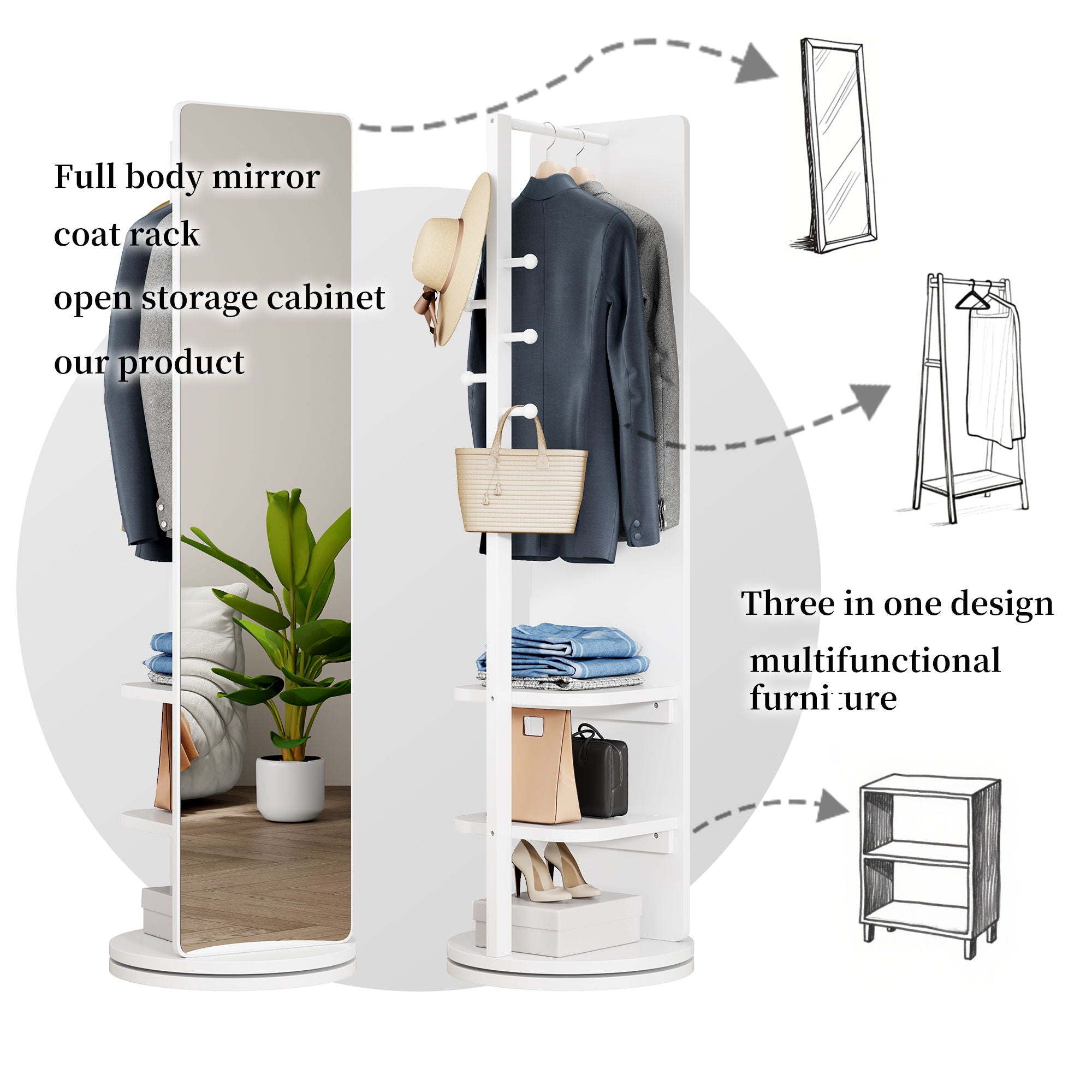3 In 1 Multifunctional Full-Length Clothing Mirror