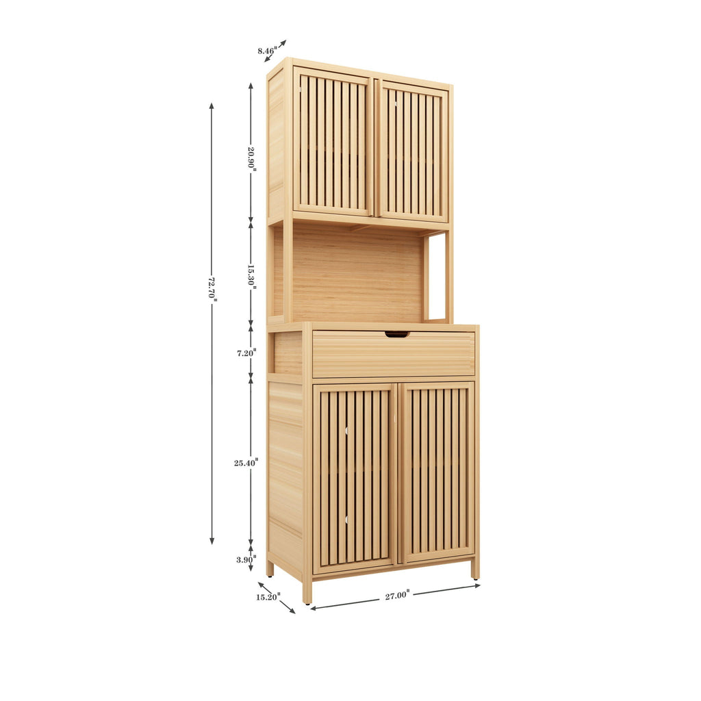 Rustic Cottage Style Double Door Bamboo Storage Cabinet
