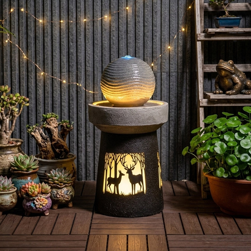 Outdoor Garden Lantern with Warm LED Light Deer Silhouette