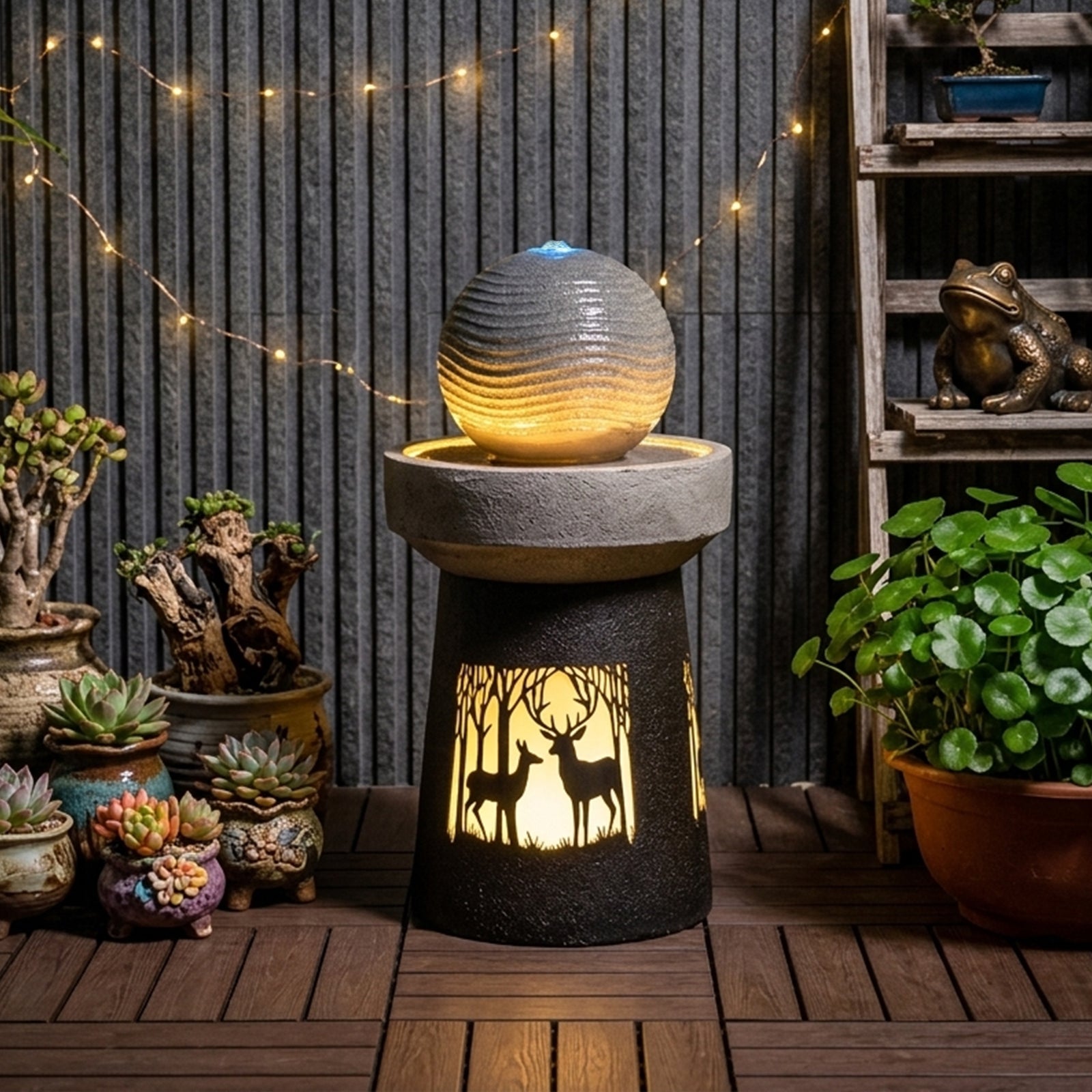 Outdoor Garden Lantern with Warm LED Light Deer Silhouette