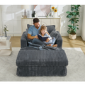 Oversized Corduroy Chaise Lounge with Ottoman in Dark Gray