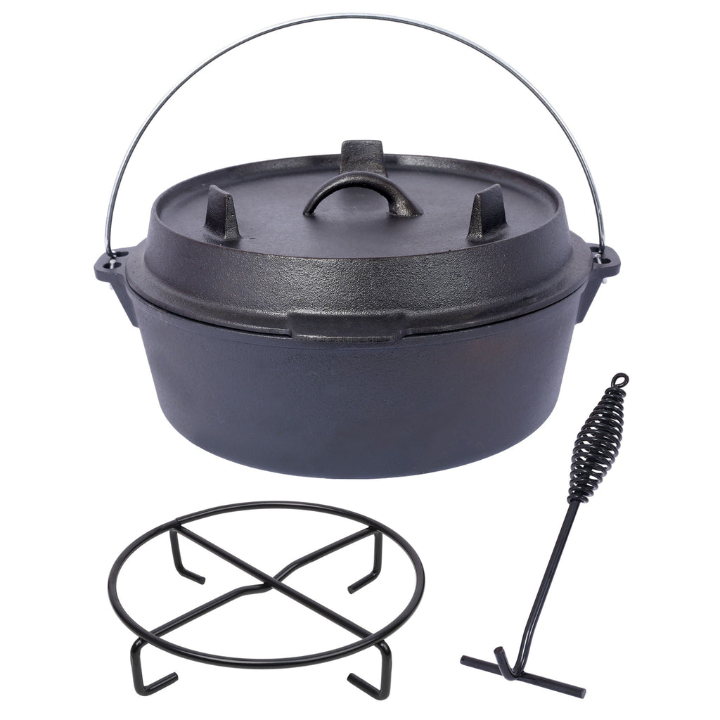 Pre-Seasoned Cast Dutch Oven with Skillet Lid and Pot Rack