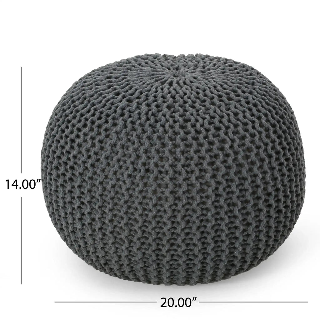 Bordeaux Knitted Cotton Round Pouf - Versatile Ottoman and Floor Cushion