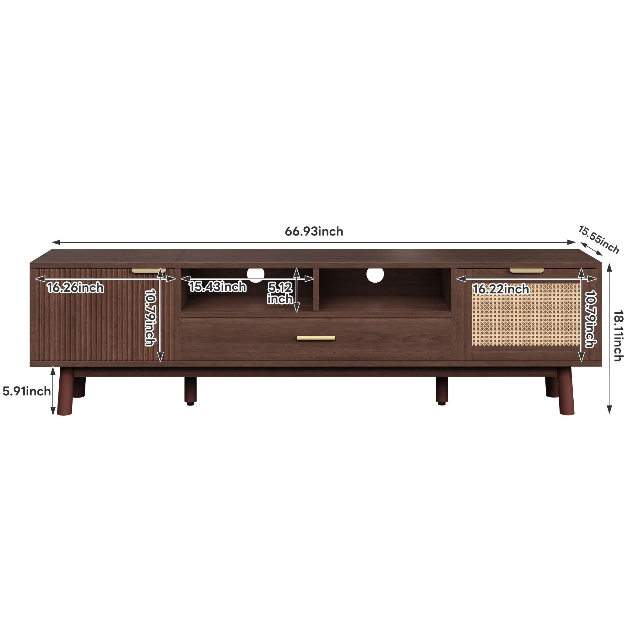 TV Stand for 75" TVs with Soft-Closing Doors and Drop-Down Cabinet