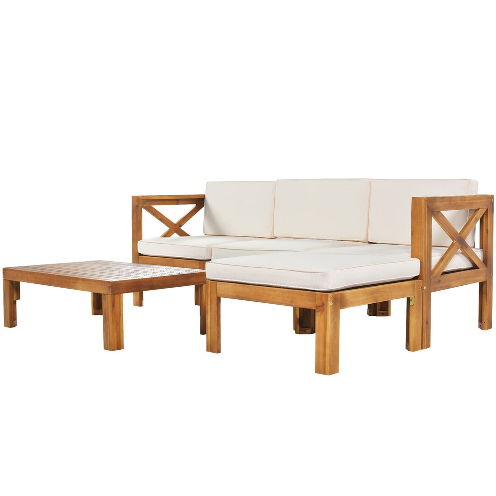 Topmax Outdoor Patio Wood 5-Piece Sectional Sofa Seating Group Set