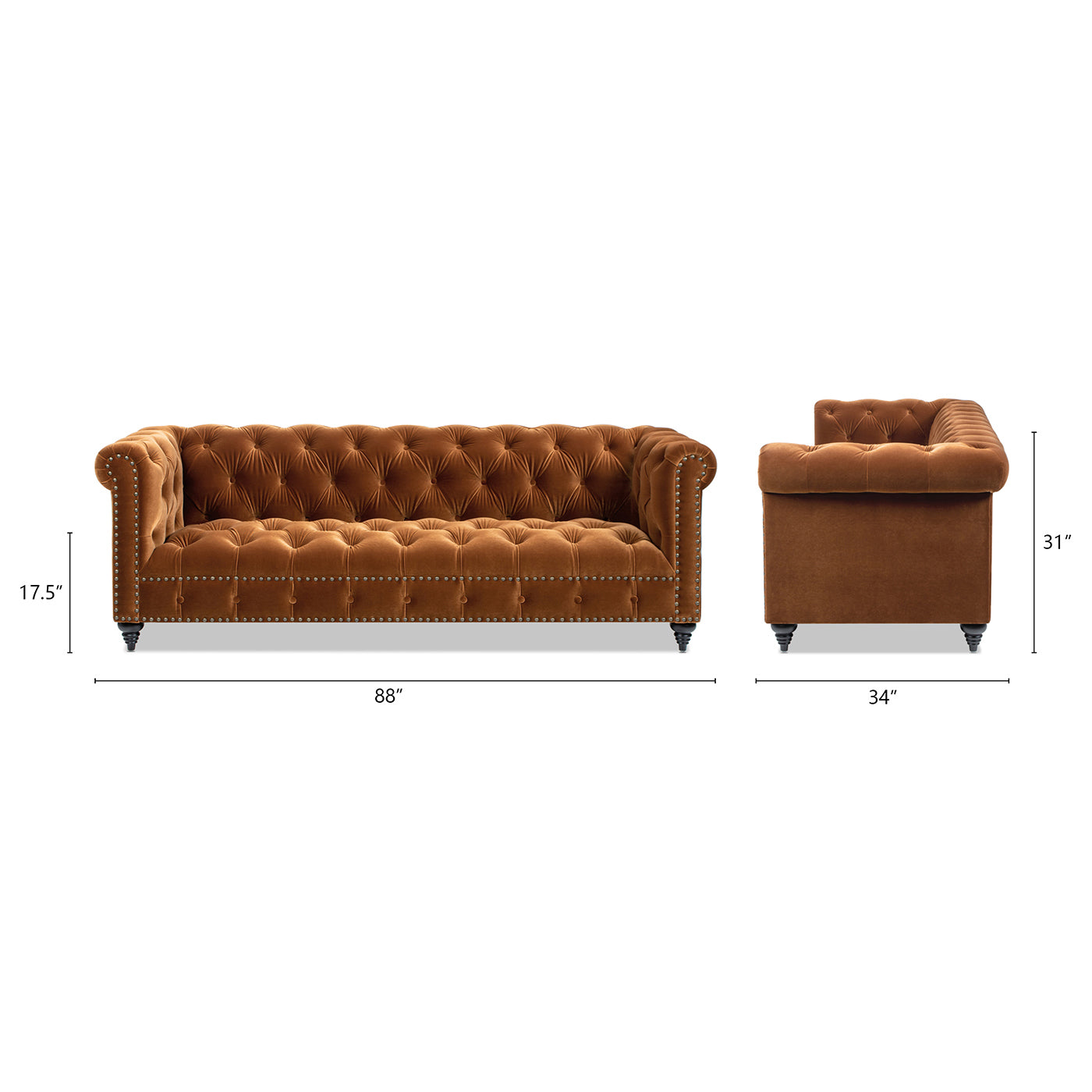 Alto 88' Tufted Chesterfield Sofa, Burnt Orange  Performance Velvet