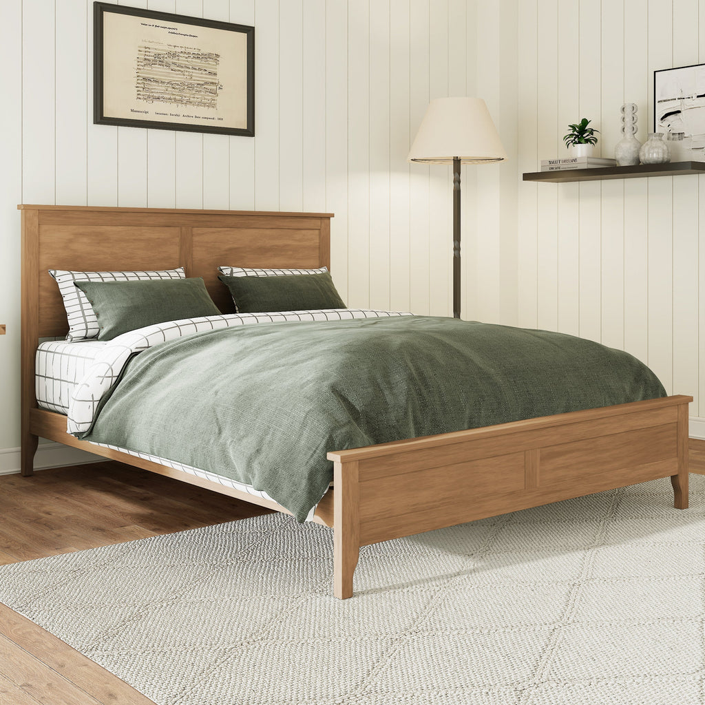 Modern Solid Wood King Size Platform Bed with Sturdy Wooden Slats Support