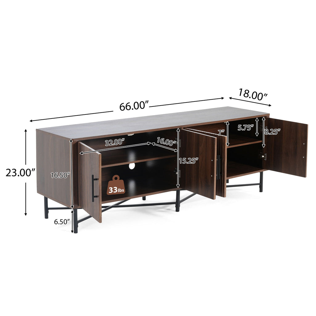 4 Door TV Cabinet with Adjustable Shelves and Storage Spaces