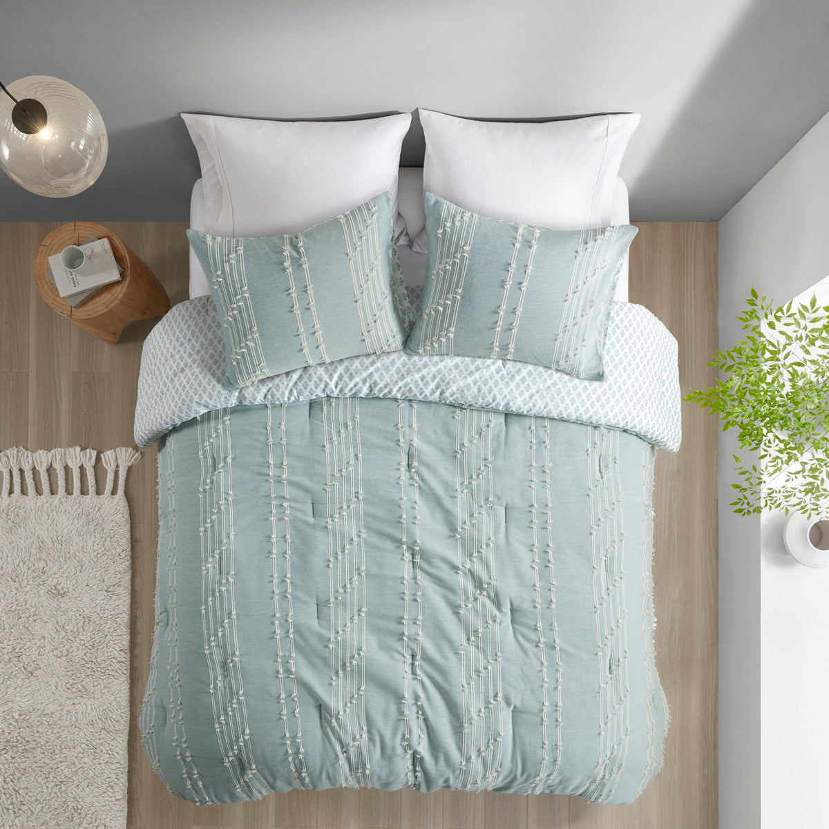 3 Piece Cotton Jacquard Comforter Set Aqua Full/Queen